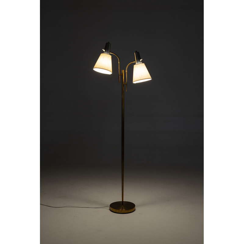 Vintage double floor lamp in brass and metal by Falkenbergs Belysning, 1960