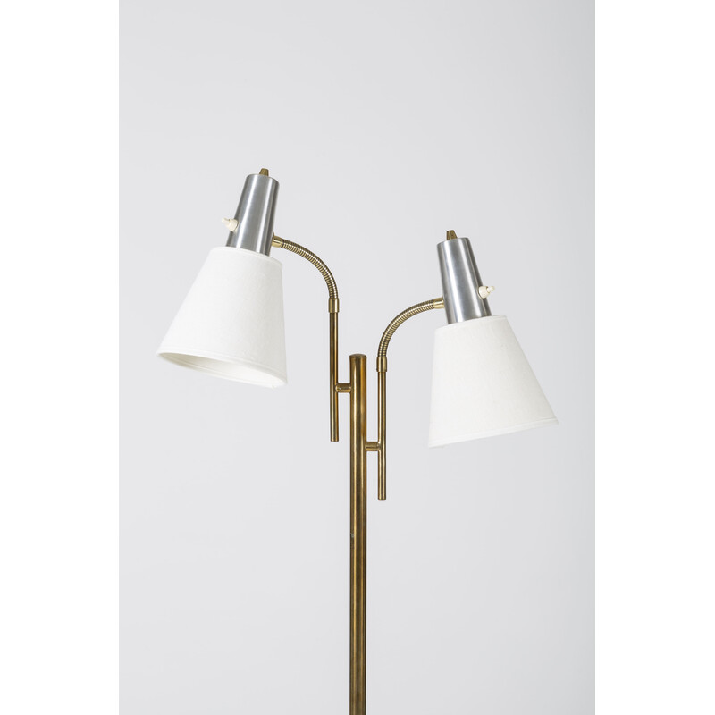 Vintage double floor lamp in brass and metal by Falkenbergs Belysning, 1960