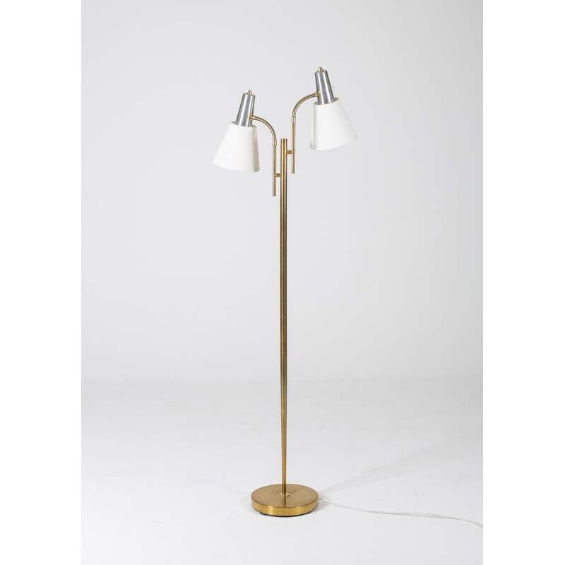 Vintage double floor lamp in brass and metal by Falkenbergs Belysning, 1960