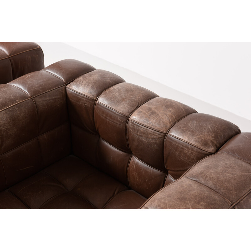 Wittmann pair of brown leather and wood armchairs, Josef HOFFMANN - 1970s