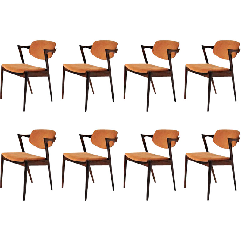 Conjunto de 8 cadeiras de jantar vintage em pau-rosa de Kai Kristiansen para Schous Møbelfabrik, década de 1960