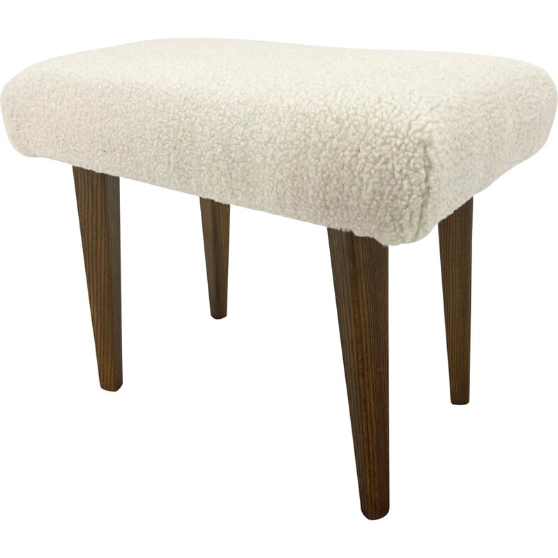 Mid-century stool in sheep skin, Czechoslovakia 1970s