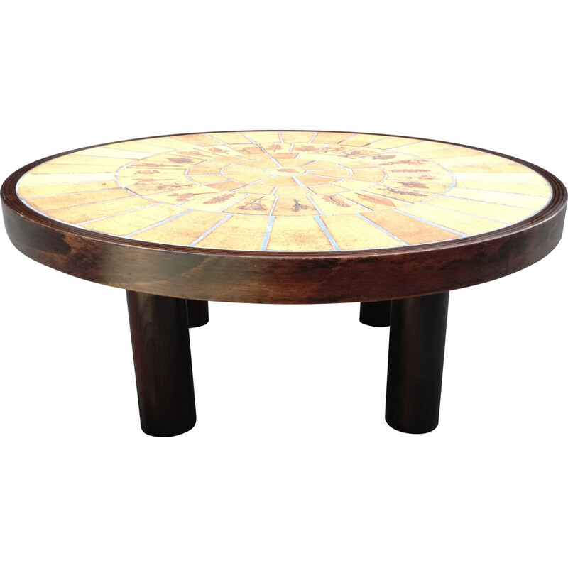 Vintage coffee table with ceramic top by Roger Capron, 1950s