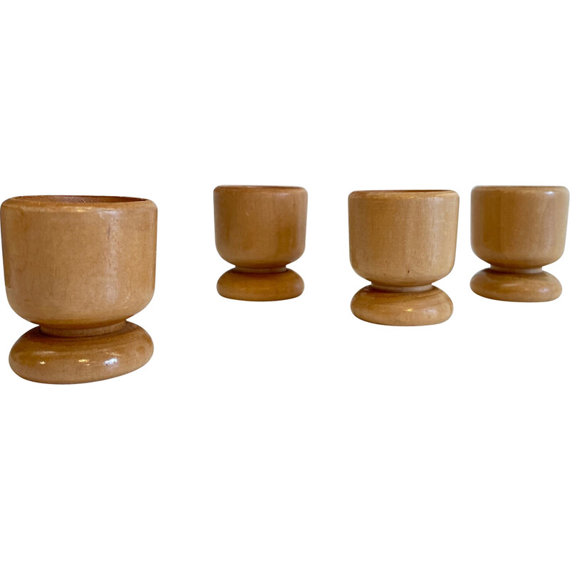 Set von 8 Vintage Eierbechern aus gedrechseltem Holz, 1970-1980