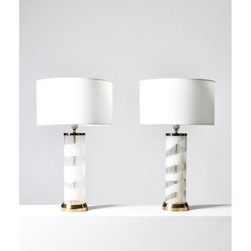 Pair of vintage glass lamps by Bergboms Sweden, 1970
