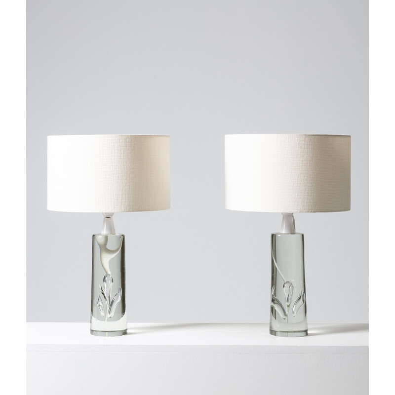Pair of vintage crystal glass lamps by Vicke Linstrand for Kosta, Sweden 1960