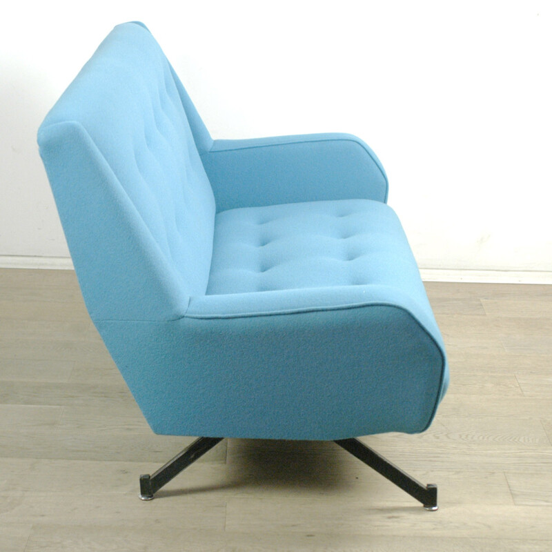 2-seater blue woolen and metal sofa - 1950s