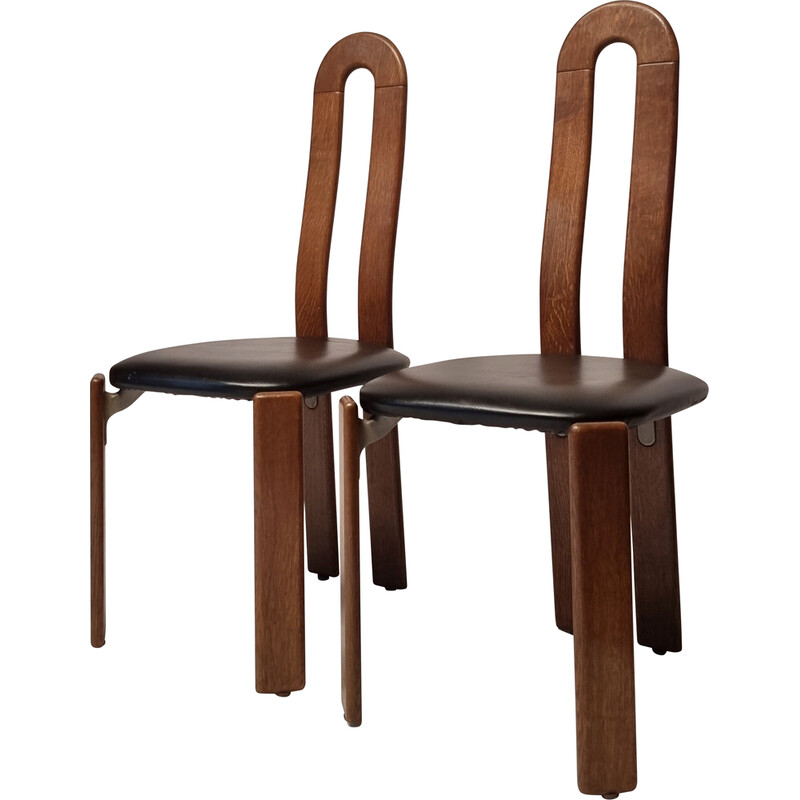 Pair of vintage oakwood chairs by Bruno Rey for Dietiker, 1970