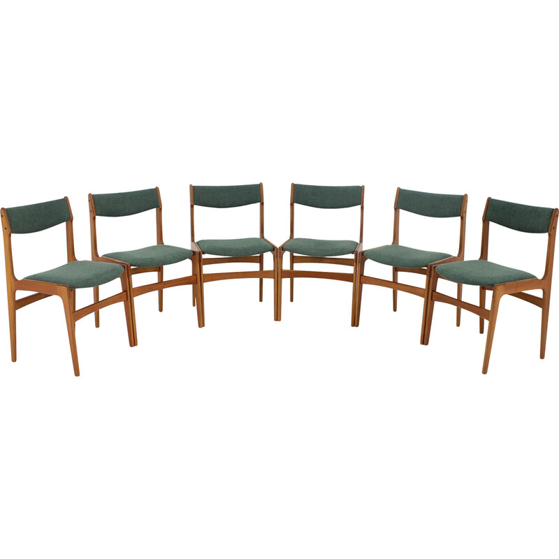 Set of 6 vintage teak dining chairs with upholstered, Denmark 1960s