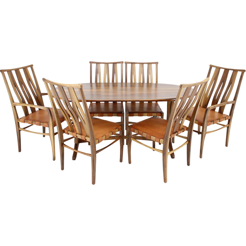Vintage walnut and leather dining set by William Pagden, Netherland 2001
