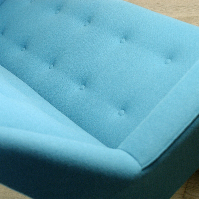 2-seater blue woolen and metal sofa - 1950s