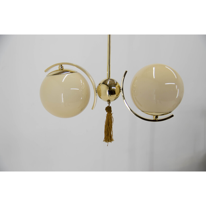 Lampadario vintage in ottone e vetro, anni '30