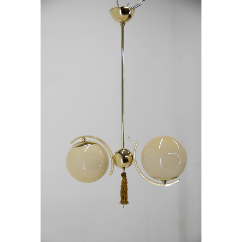 Vintage brass and glass chandelier, 1930