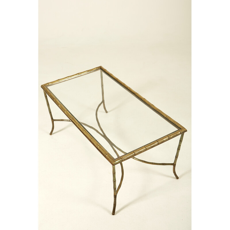 Vintage bronze coffee table with rectangular glass top, 1950