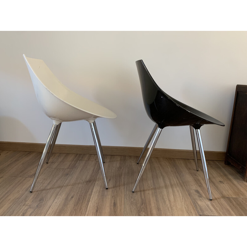 Pair of white and black vintage lago chairs by Philippe Starck
