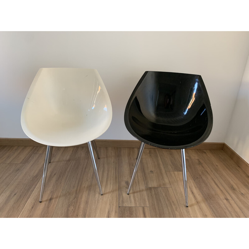 Pair of white and black vintage lago chairs by Philippe Starck