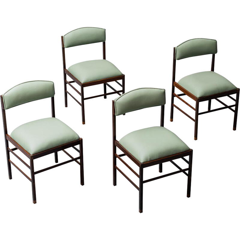 Set van 4 vintage houten en lederen stoelen van George Coslin, 1960