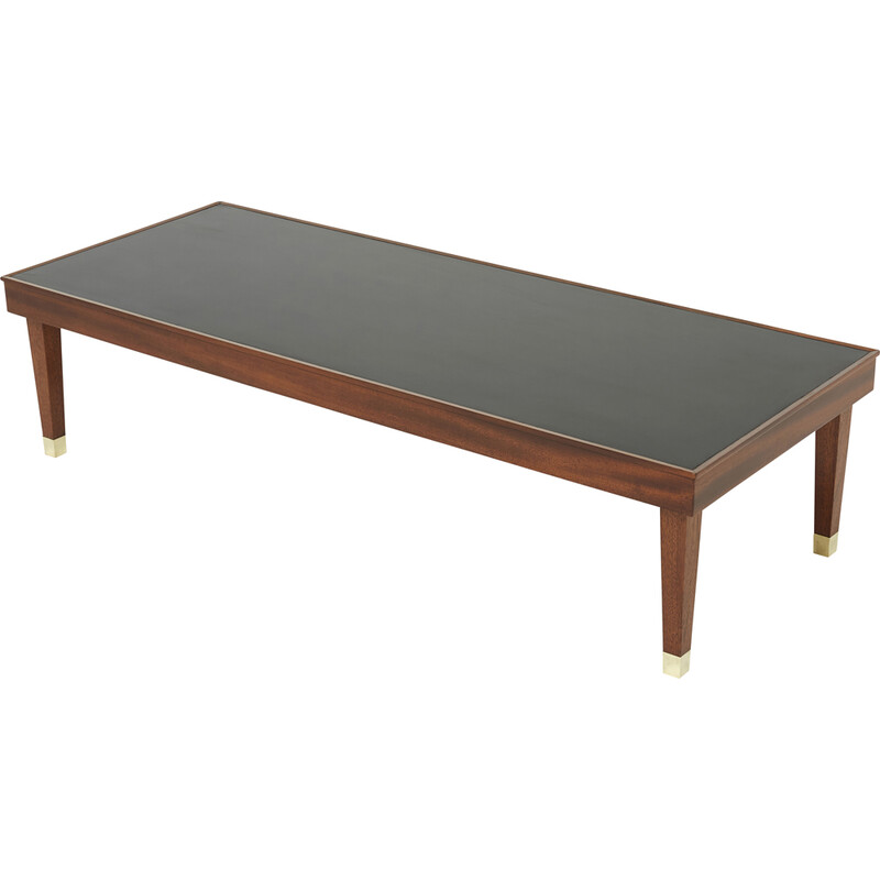 Vintage mahogany and brass coffee table by Jacques Adnet, 1950