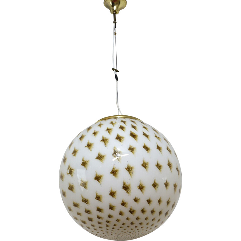 Vintage glass globe pendant lamp by Vetri Venini, Italy 1970