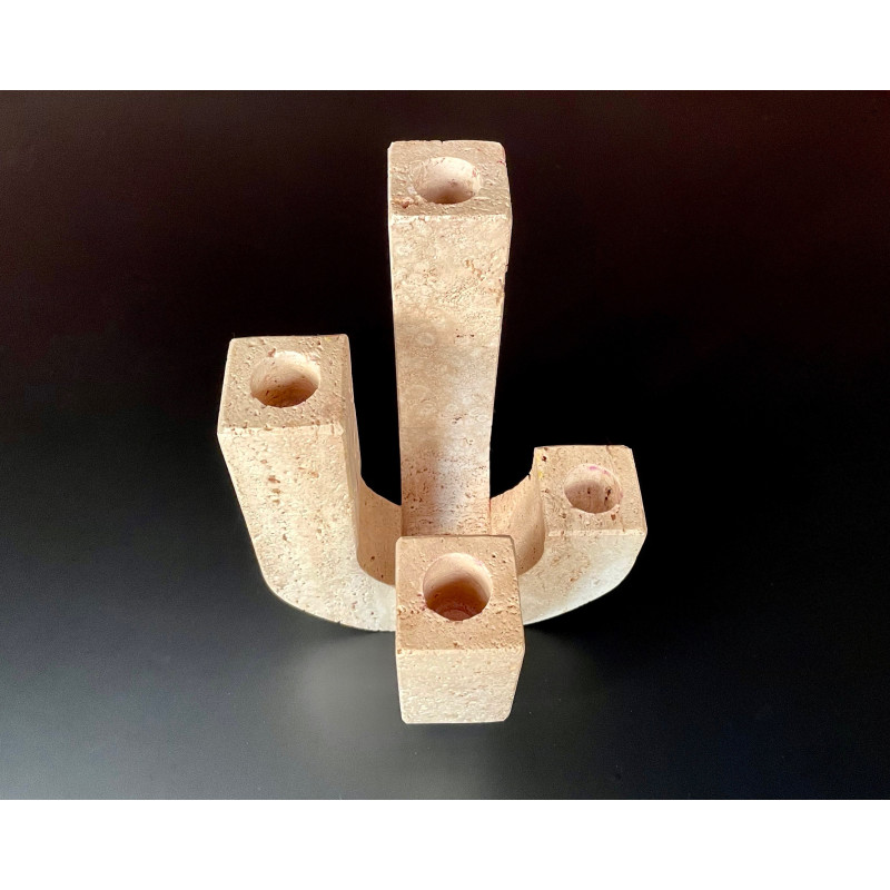 Italian Brutalist vintage four-arm candlestick in travertine by Fratelli Mannelli, 1970s