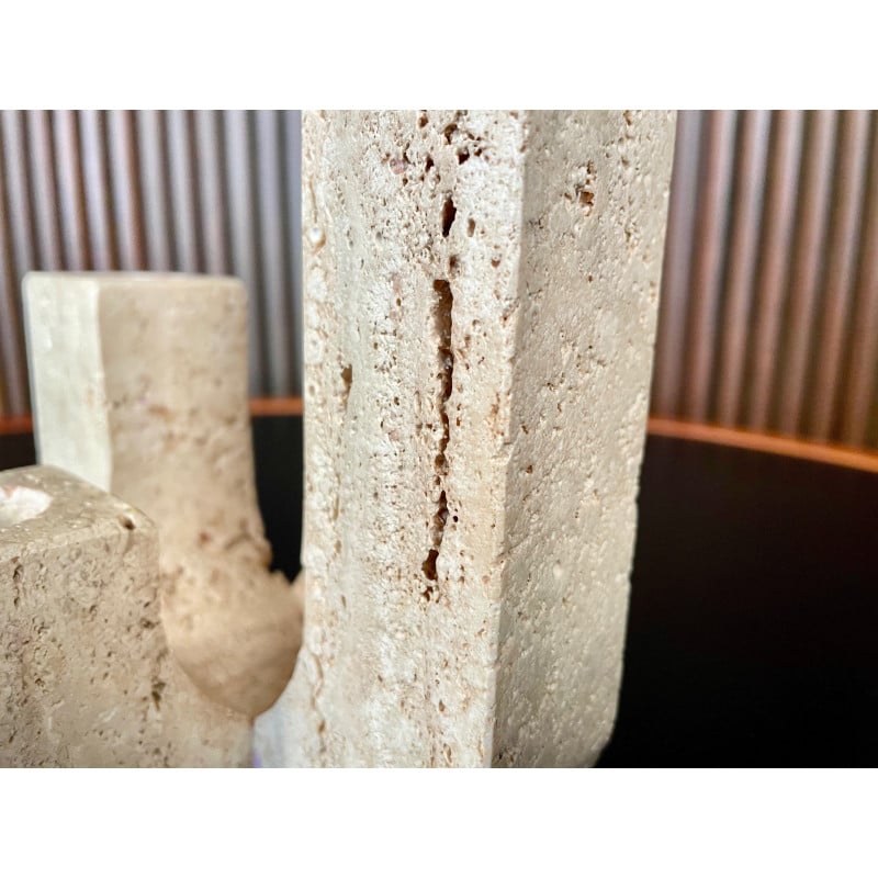 Italian Brutalist vintage four-arm candlestick in travertine by Fratelli Mannelli, 1970s