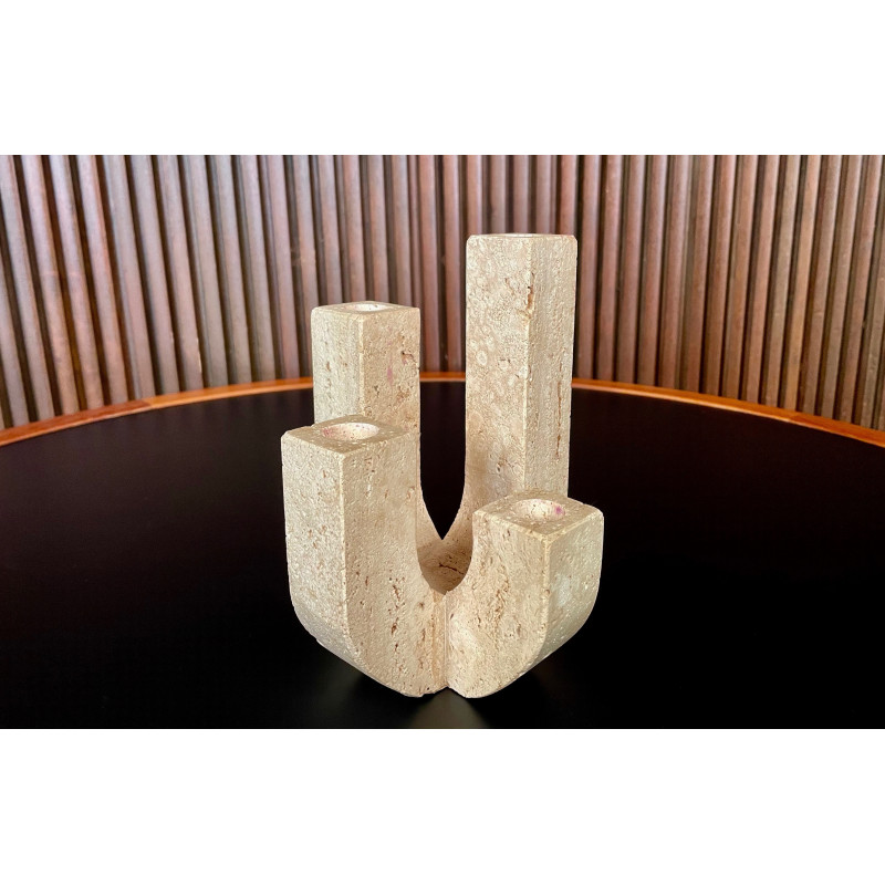 Italian Brutalist vintage four-arm candlestick in travertine by Fratelli Mannelli, 1970s