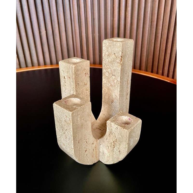 Italian Brutalist vintage four-arm candlestick in travertine by Fratelli Mannelli, 1970s