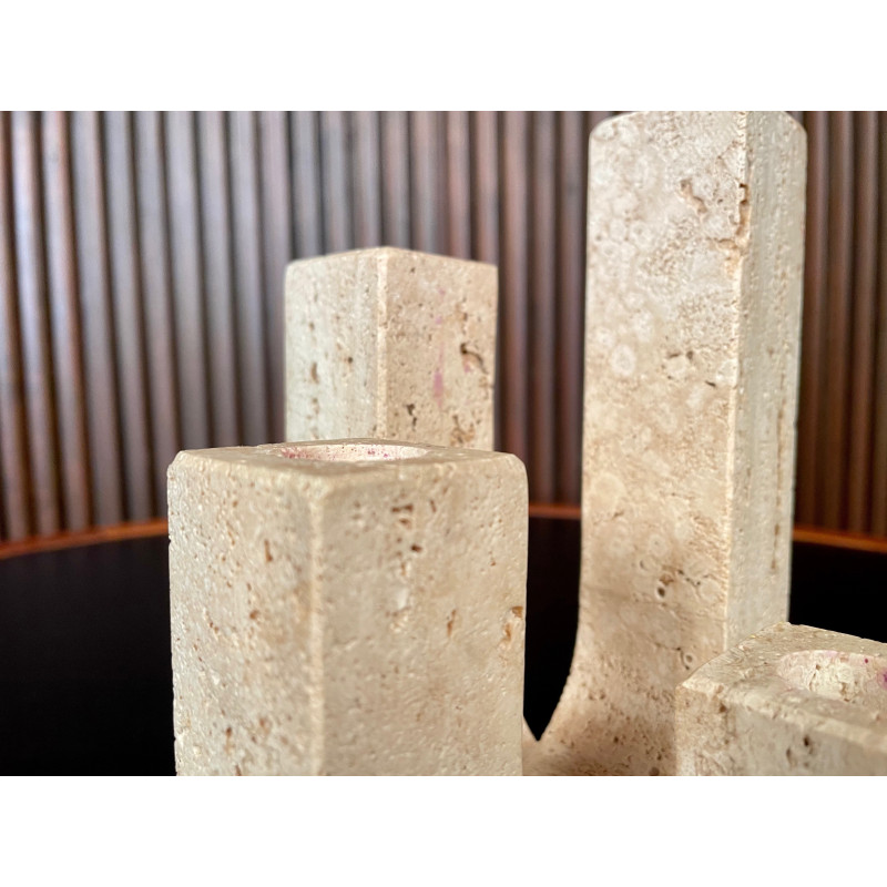 Italian Brutalist vintage four-arm candlestick in travertine by Fratelli Mannelli, 1970s