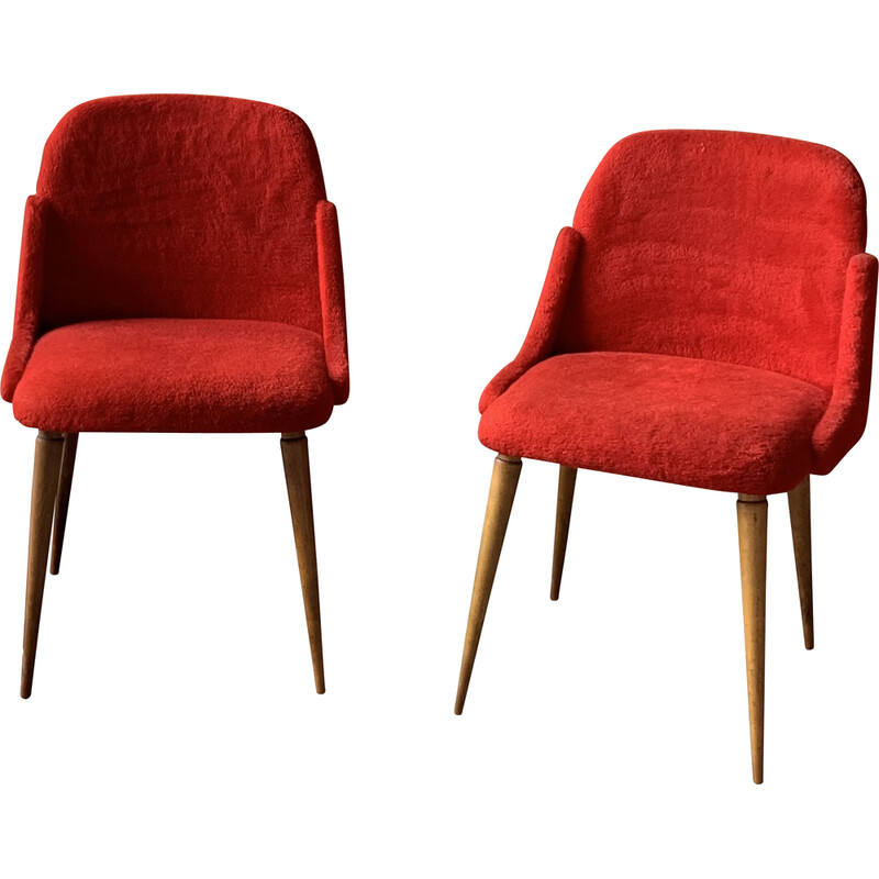 Pair of vintage chairs in red muslin