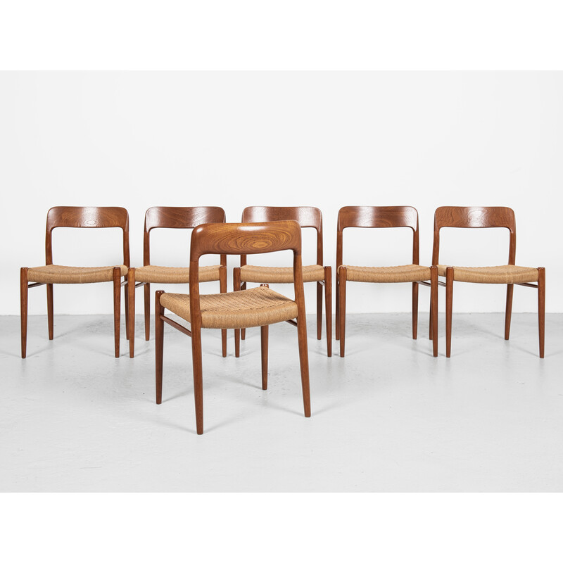 Ensemble de 6 chaises danoises vintage modèle 75 par Niels Otto Møller pour J.L. Møllers Møbelfabrik, 1960