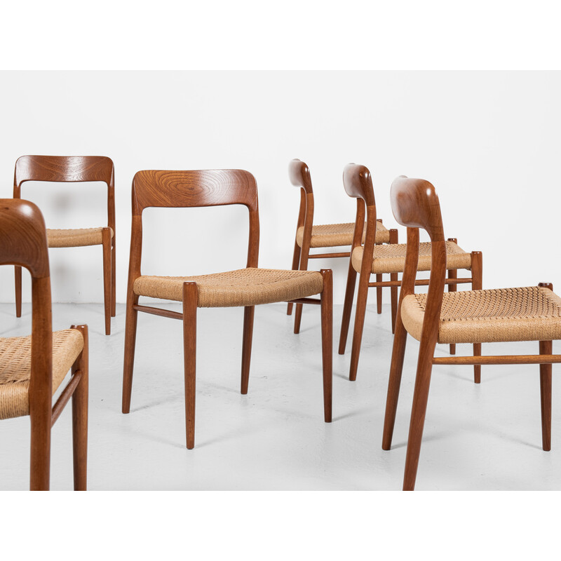 Conjunto de 6 sillas danesas de mediados de siglo modelo 75 de Niels Otto Møller para J.L. Møllers Møbelfabrik, años 60