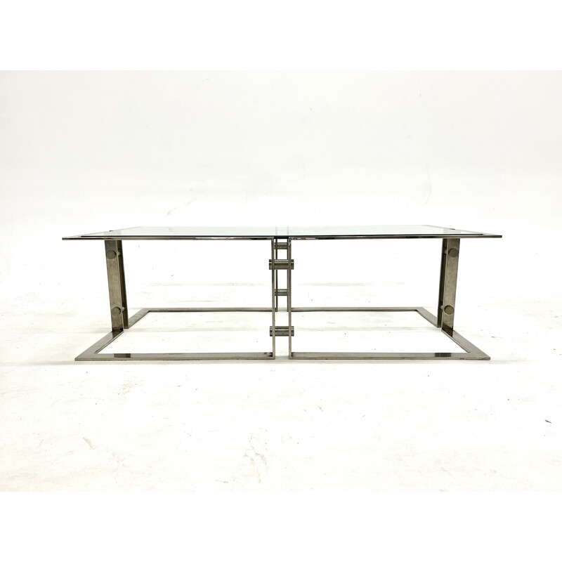 Mesa de centro vintage de cristal y acero de Michèle Busiri Vici, 1950