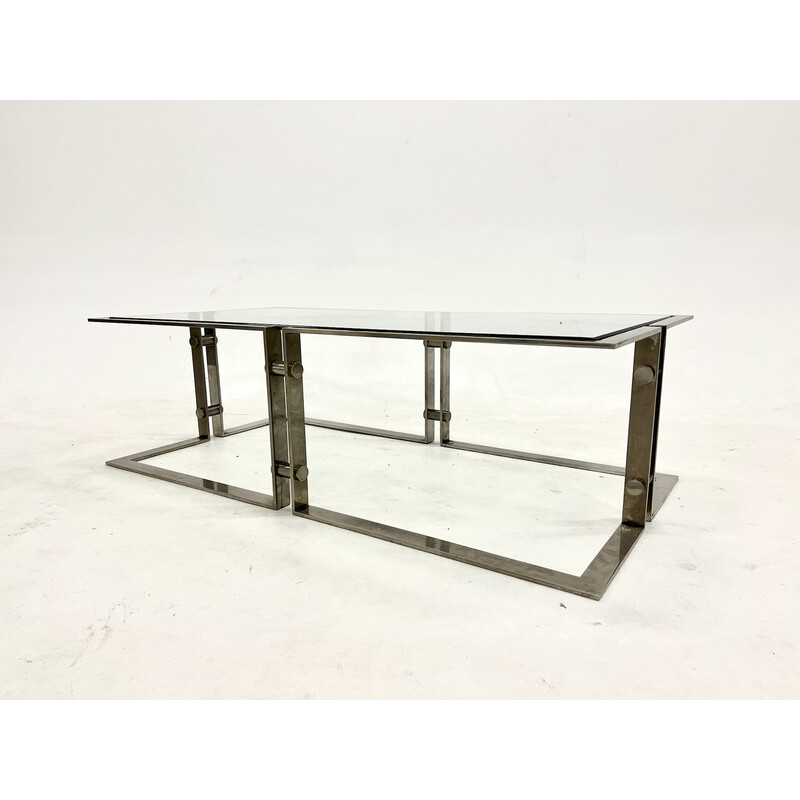 Table basse vintage en verre et acier par Michèle Busiri Vici, 1950