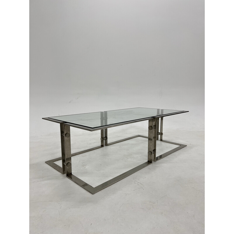 Mesa de centro vintage de cristal y acero de Michèle Busiri Vici, 1950