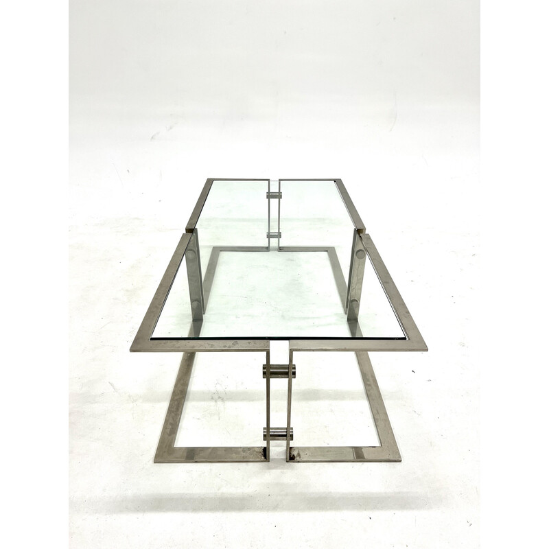 Table basse vintage en verre et acier par Michèle Busiri Vici, 1950