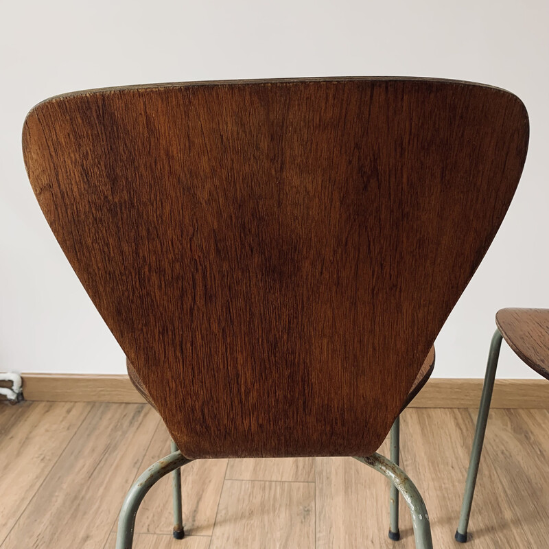 Paar vintage 3107 gebogen houten stoelen van Arne Jacobsen