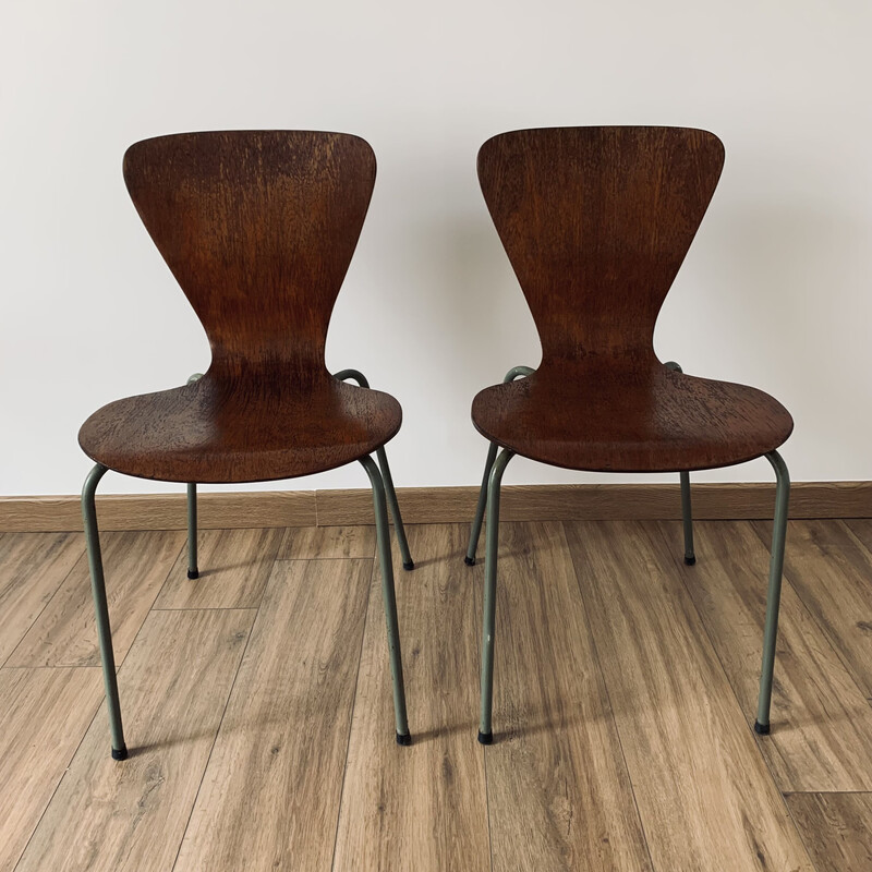 Paar Vintage-Stühle 3107 aus gebogenem Holz von Arne Jacobsen