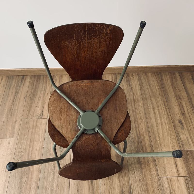 Paar vintage 3107 gebogen houten stoelen van Arne Jacobsen