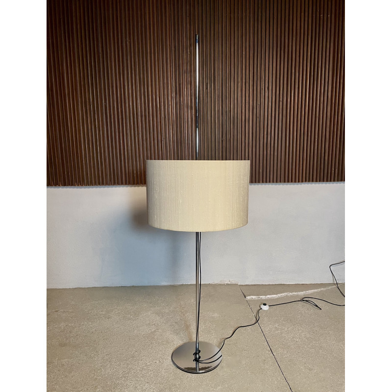 German vintage chromed floor lamp with height-adjustable lampshade by Staff, 1960s