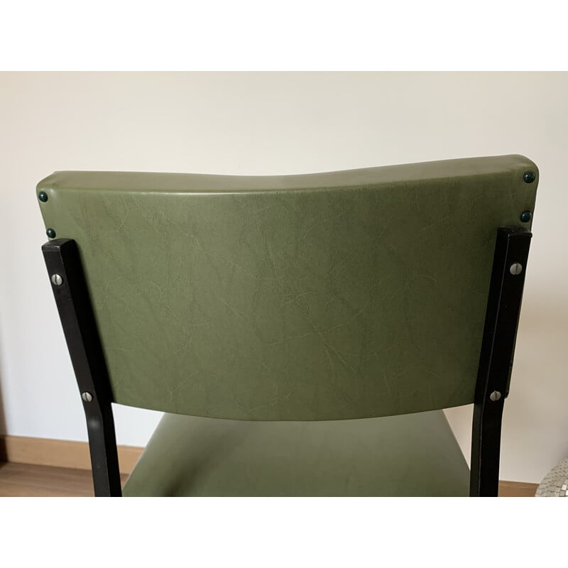 Chaise vintage en skaï vert et métal