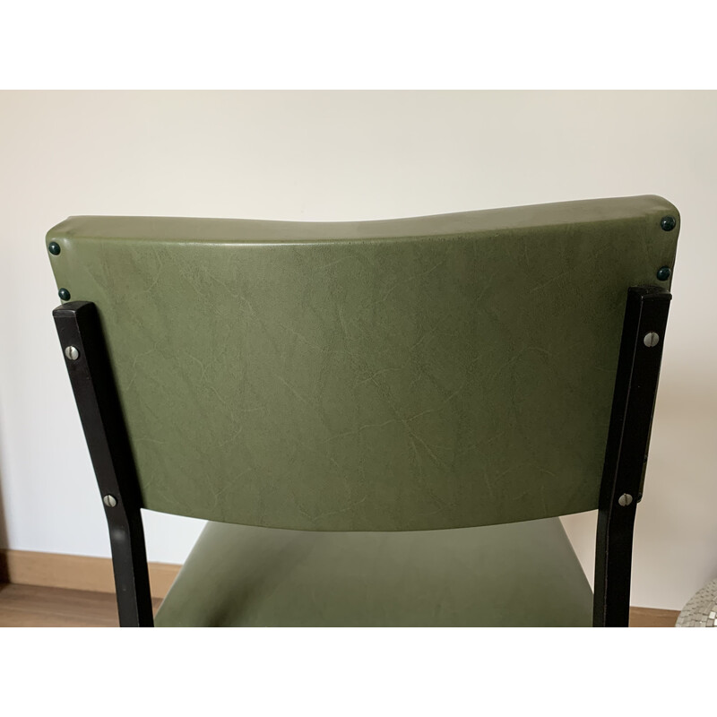 Vintage chair in green skai and metal