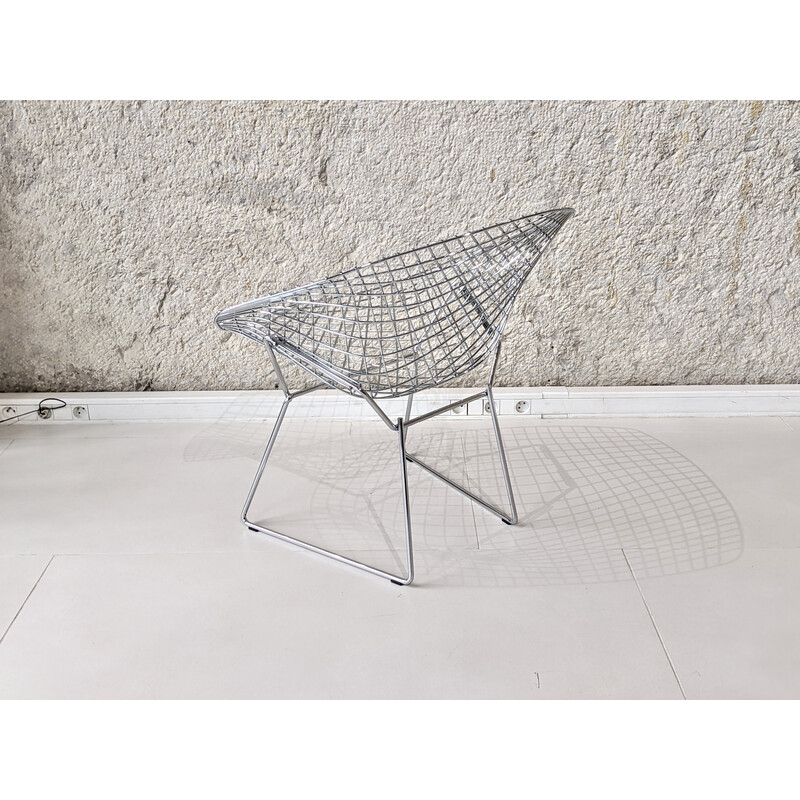 Vintage chrome steel diamond armchair by Harry Bertoia for Knoll, 1970