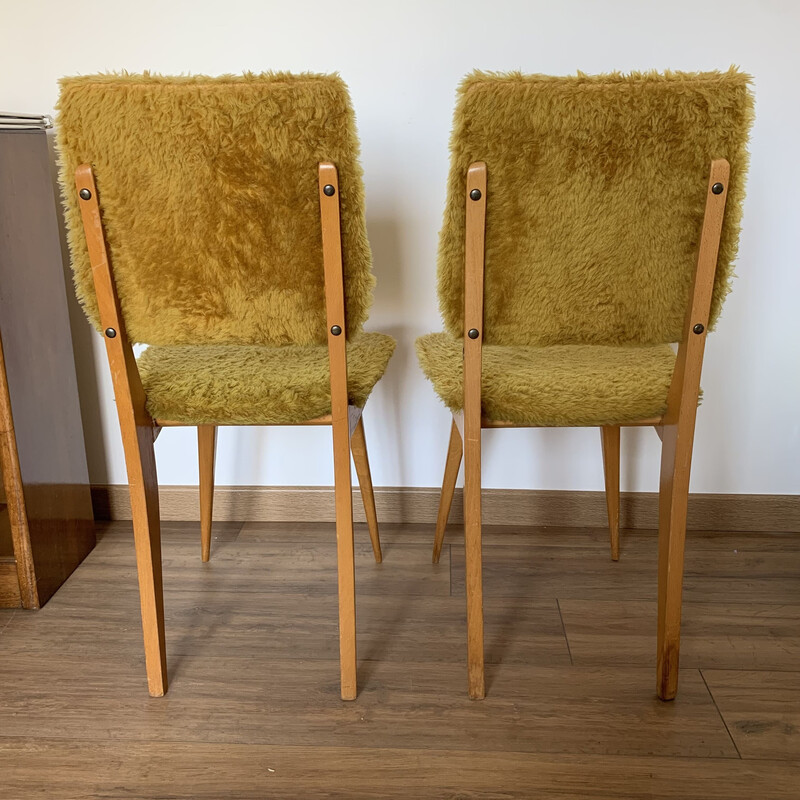 Pair of vintage chairs in yellow muslin and wood