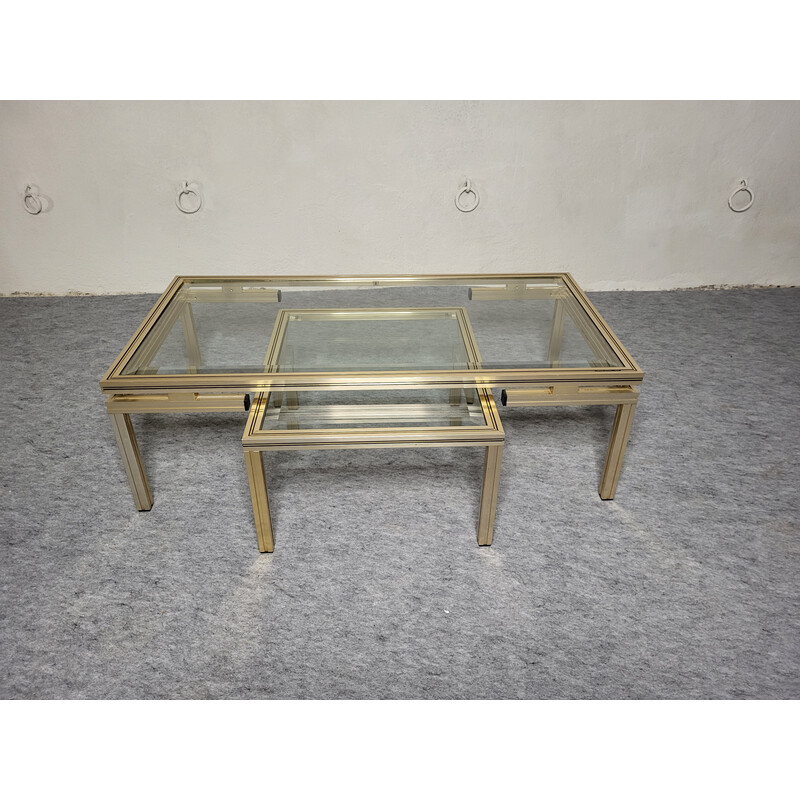 Vintage nesting tables with glass support by Pierre Vandel, 1970