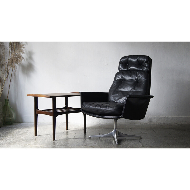 Vintage black leather Sedia swivel armchair by Horst Brüning for Cor, 1960s