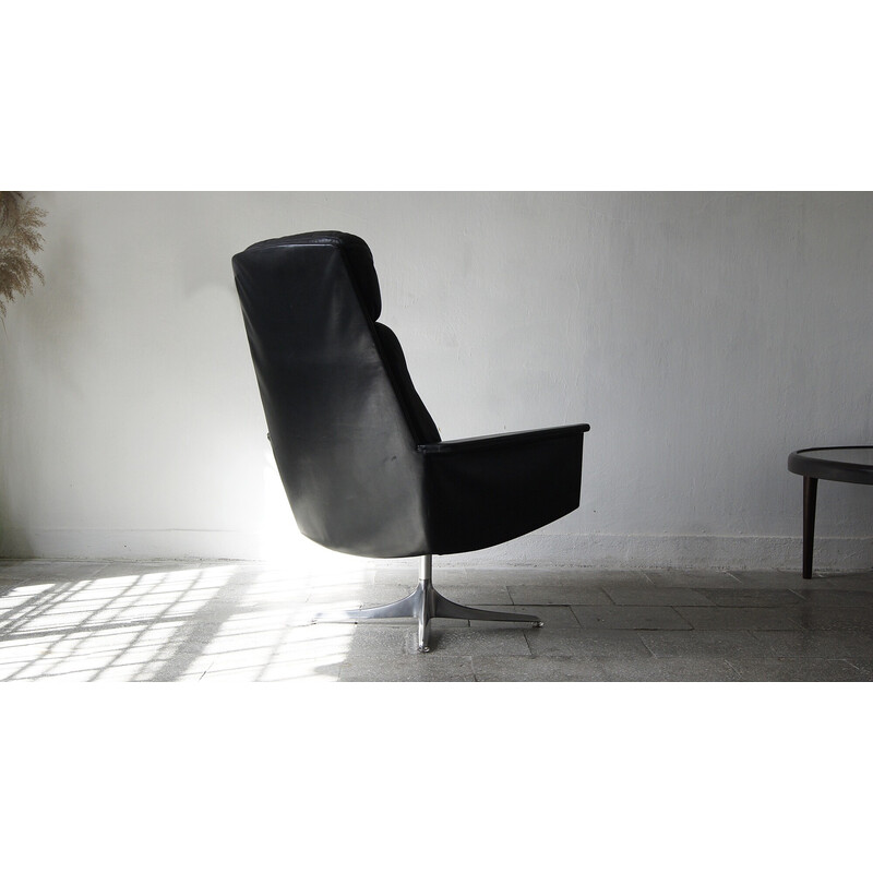 Vintage black leather Sedia swivel armchair by Horst Brüning for Cor, 1960s