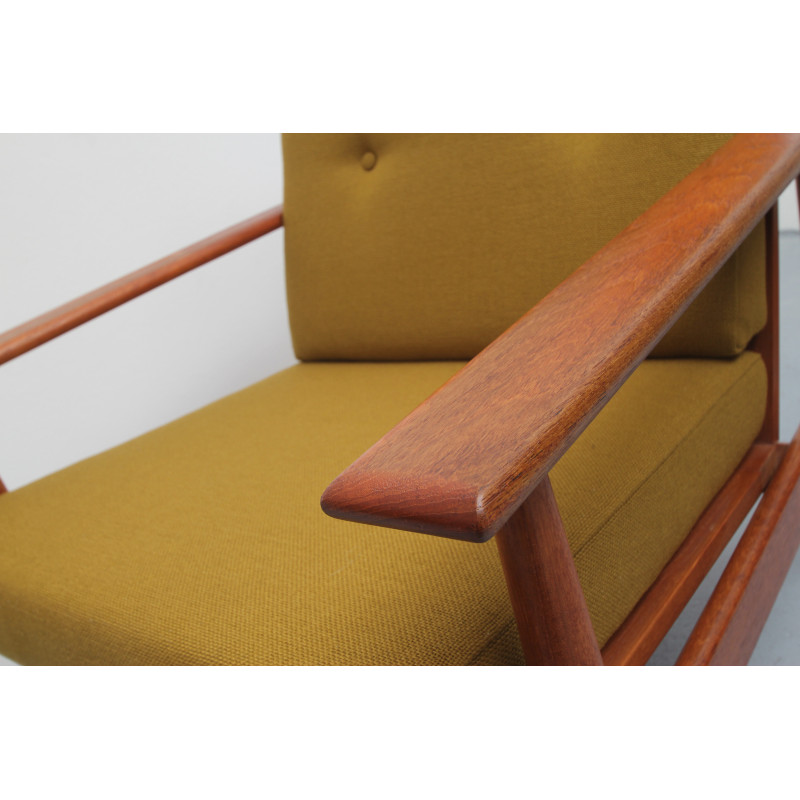 Poltrona vintage scandinava in teak e tessuto giallo senape, 1960