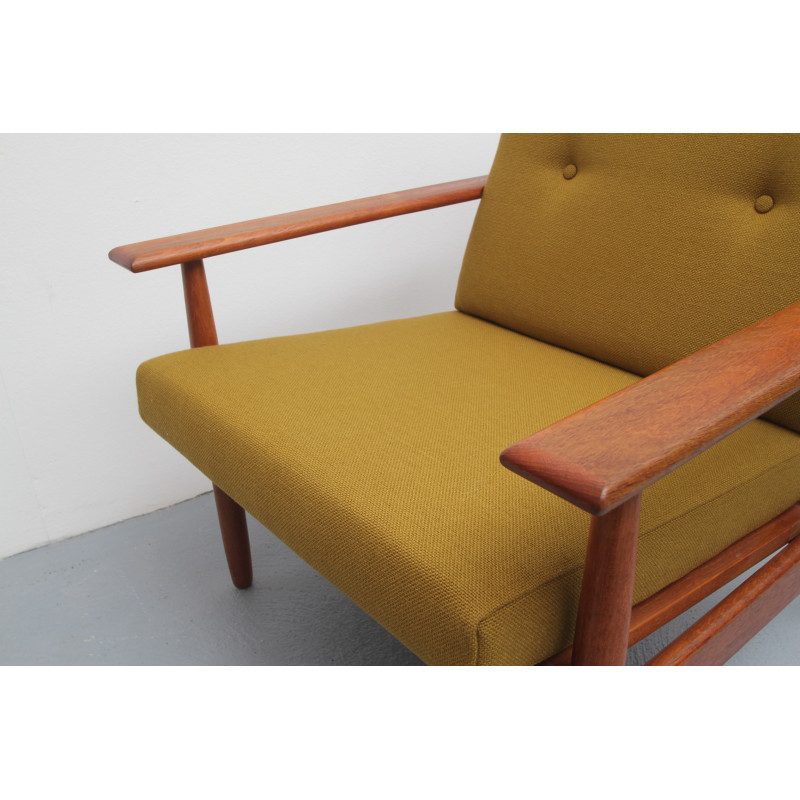 Poltrona vintage scandinava in teak e tessuto giallo senape, 1960