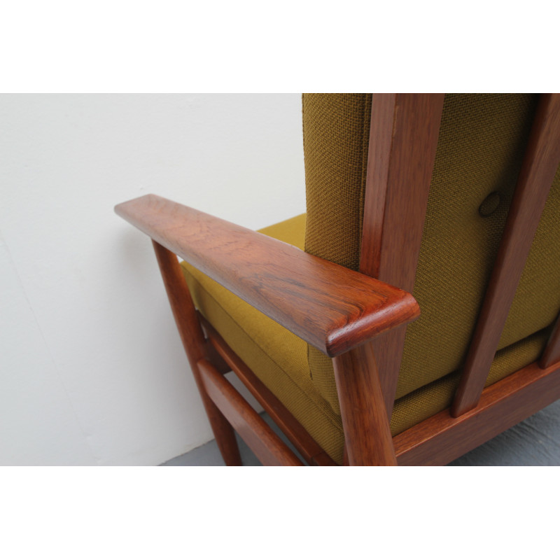 Poltrona vintage scandinava in teak e tessuto giallo senape, 1960