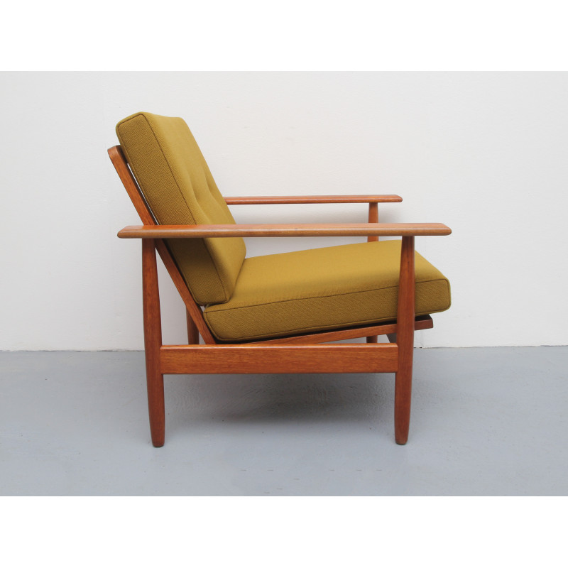 Vintage scandinavian armchair in teak and mustard yellow fabric, 1960s